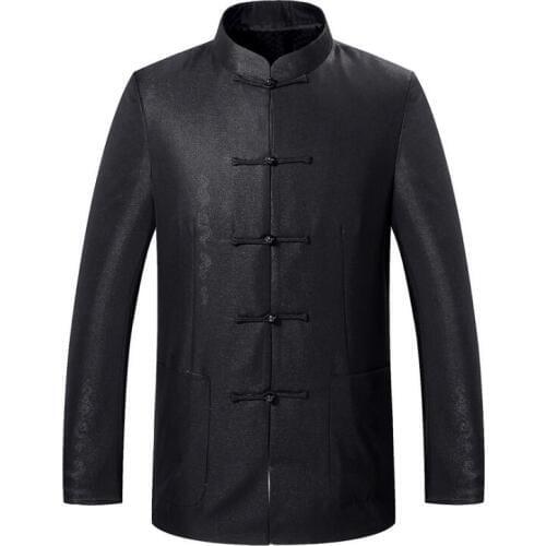 Autumn winter middle-aged Chinese tunic suit mens jacket men blazer man black coats mens Tang suit Chinese style stand collar