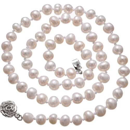 Natural Freshwater Pearl Necklace Near Round Pearl Jewelry for Women Wedding Gifts for The New Year 2021 Trend 36inches 7-8mm