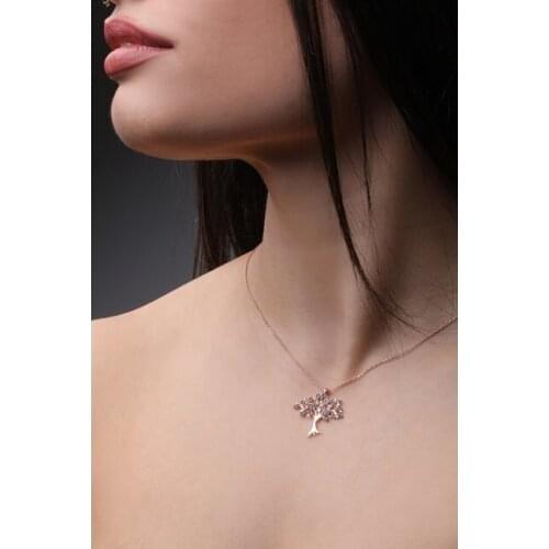 Silver Zircon Stone Life Tree Design Necklace