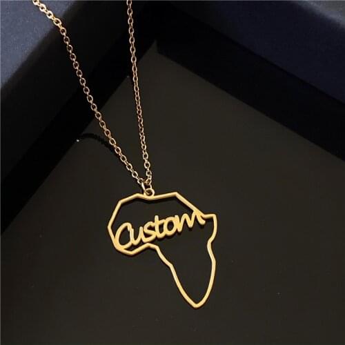 Customize Name Africa Map Necklaces Women Gold Color Stainless Steel Custom Text Proud African Ornament Customized necklaces