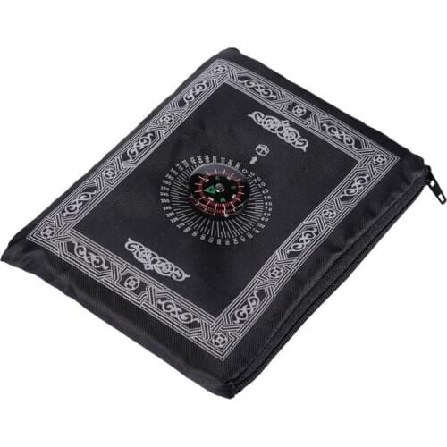 Portable Waterproof Muslim Prayer Mat Rug With Compass Vintage Pattern Islamic Eid Decoration Gift Pocket Sized Bag Zipper Style