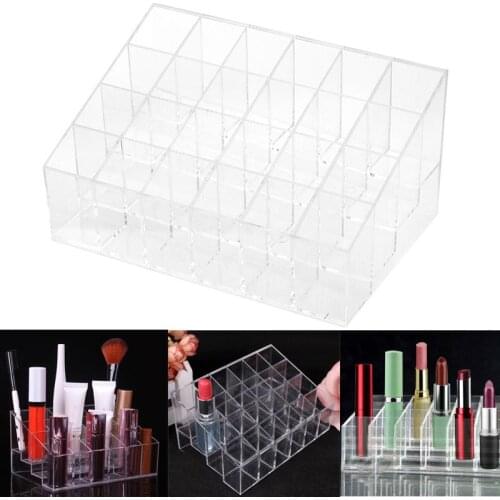 24 Grids Empty Transparent Makeup Cosmetics Storage Box Holder Lipstick Mascara Desktop Cosmetic Crystal Organizer Display Stand