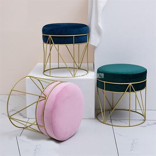 QZ-012 Modern simple Living Room Flannel Change Shoe Stool Fashion Sofa Footstool Iron Clothes Shop Rest Makeup Round Low Stool