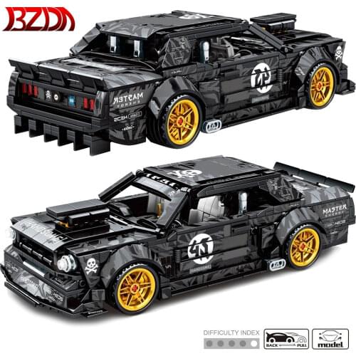 BZDA 828 Pcs Speed Champions Ford Mustang Racing Car Model High-Tech Pull Back Cars Building Blocks Toys For Boys Children Gifts