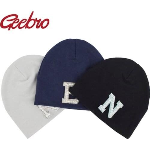 Geebro Handmade Pearl Letter Beanies Newborn Infant BabyTurban Warm Beanie Cotton Soft Beanies Kids Boy Girl Baby Hat