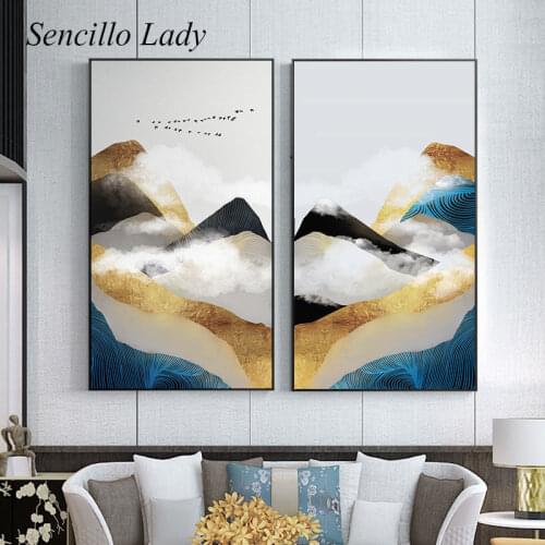 Contemporary Art Abstract Painting Golden Mountain Landscape Canvas Poster Print Modern Wall Picture for Living Room Decoration