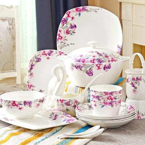 Tangshan Bone Porcelain Bowls and Dishes with Pottery Bowls and Plates with Soup Bowls and Noodles