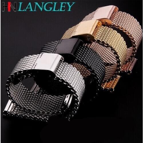 Fine Mesh Watch Band Stainless Steel Milanese Strap Mesh Wristband 1.0 Wire Buckle Strap Watch Accessories 18mm 20mm 22mm 24mm
