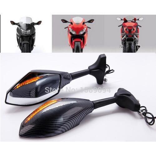 Carbon Motorcycle Turn Signal Integrated Mirrors Smoke for Kawasaki ZX6R 636 ZX10R 650R Ninja EX