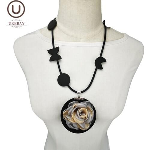 UKEBAY Boho Flower Pendant Necklace Women Rubber Jewelry Handmade Gothic Necklaces Party Wedding Accessories Match Cloth Chokers