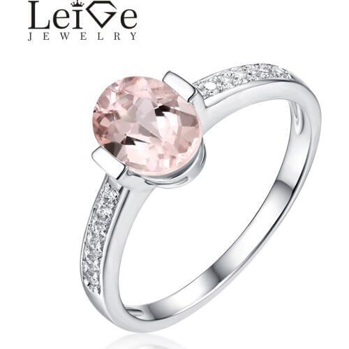 Leige Jewelry Oval Cut Pink Morganite Ring Natural Gemstone 925 Silver Rings for Women Wedding Romantic Promise Anniversary Gift