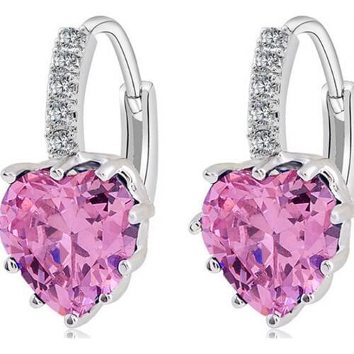 Walerv 2019 Womens Earring Korean Style Heart Shape Crystal Zircon Pink Earrings for Women Bijoux Jewelry
