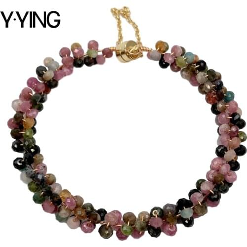 Y·YING 4mm faceted round Natural Multi Color Tourmaline Bangle Bracelet magnet clasp handmade bracelet for women