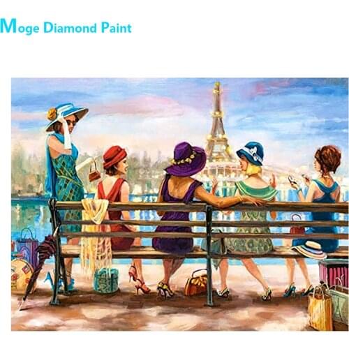 Womens On the Bench Diamond Painting Portrait Round Full Drill Nouveaute DIY Mosaic Embroidery 5D Cross Stitch Home Decor Gifts
