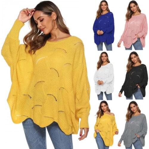 2021 Spring Ladies Irregular Sweater Women Loose Lantern Bat Sleeve Hollow Woven Streetwear All-match Pullover Sweaters