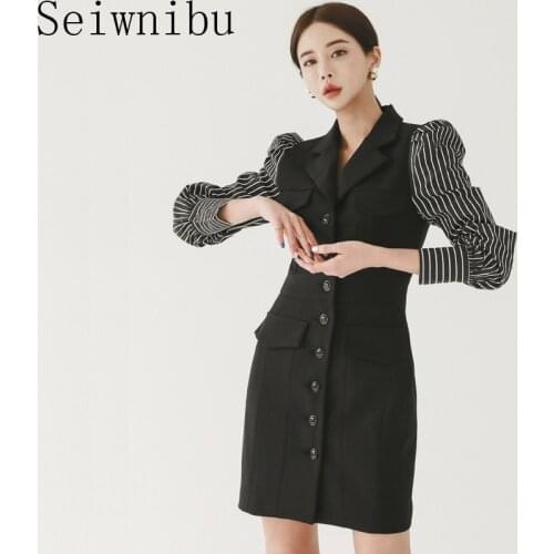 Patchwork Womens Blazer Notched Long Sleeve Single breasted Striped Hit Color Elegant slim package hip Coats fashion Clothes
