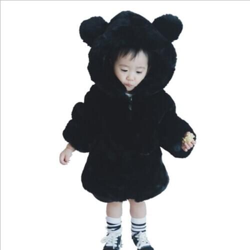 Winter Children Faux Fur Coats Korean Boys And Girls Hooded Long Baby Thick Sweater Zipper Cotton Winter Clothing