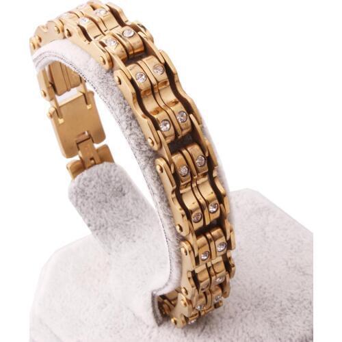 Gold Bracelet Female Bike Bicycle Motorcycle Chain Bracelets Men Women 316L Stainless Steel Shiny Crystal Bike Jewelry