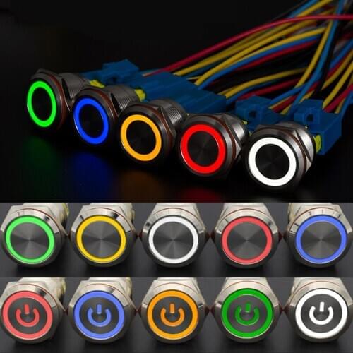 12mm 16mm 19mm 22mm Self-lock Power Button Metal LED Selfreset Push Button Switch Waterproof Flat Circular Momentary 1NO1NC