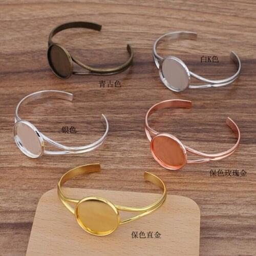 20pcs Antique Bronze Silver C Gold Plated Y Bangle Base Bracelet Blank Findings Tray Bezel Setting 20mm 25mm Cabochon Cameo