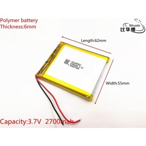 3.7V 2700mAh 605562 Lithium Polymer Li-Po li ion Rechargeable Battery cells For Mp3 MP4 MP5 GPS