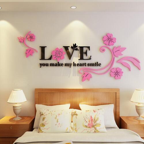 Love Flower Acrylic 3D Wall Stickers TV Background DIY Art Wall Decor Living Room Bedroom Creative Flower Vine Wall Stickers
