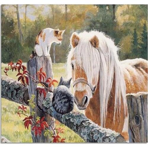 Diamond Mosaic Diy Diamond Embroidery Two Cats & Horses The Woods Full Diamond Painting Cross Stitch Rhinestone Home Decoration