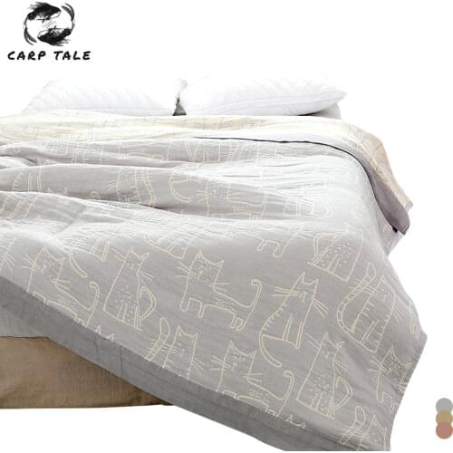Bamboo Cotton Muslin Summer Blanket Bed Cover Queen King Size Sofa Travel Breathable Cartoon Cat Thread Soft Warm Throw Blanket