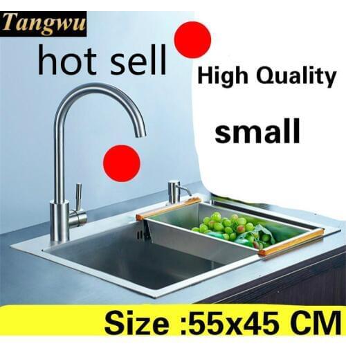 Free shipping Household balcony kitchen manual sink single trough vogue standard 304 stainless steel hot sell small 550x450 MM