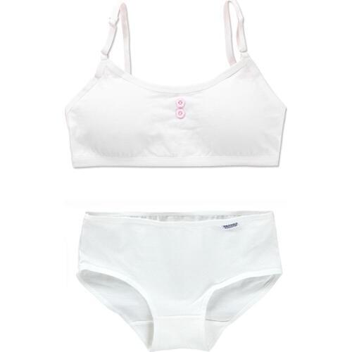 Puberty Girls Bra And Panty Sets Teenage Girls Cotton Padded Training Bra+Panties Kids Sports Bra Panties Underwear