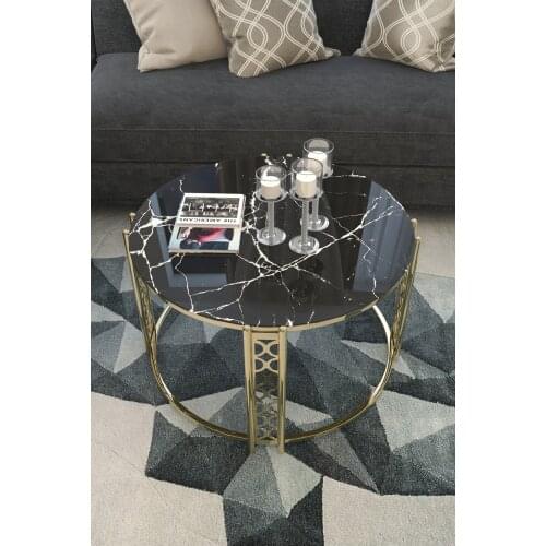 Black Marble Pattern Barlas Lux Stylish Gold Medium Tripod wohnzimmertisch طاولة غرفة معيشة столик из стекла
