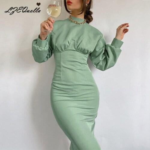LZEQuella Women Solid Elegant Knitted Long Dress High Waist Party Club Slim Hip Dresses Spring Autumn Female Vestidos NZ2787