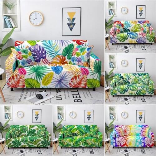 Plant Leaves Elastic Sofa Cover For Living Room Tropical Sofa Cover Chaise Lounge Sectional Couch Cover Corner Sofa Slipcover