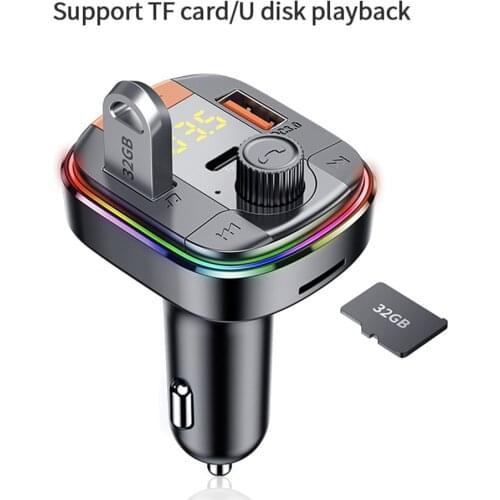 FM Transmitter Bluetooth 5.0 Adapter Colorful Car Mp3 Player Handsfree Calling 2 USB Port with PD QC 3.0 Fast Charge Car Kit