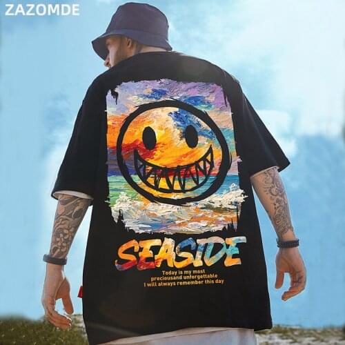 ZAZOMDE Print Oversized Men T Shirt 2021 Hip-Hop Cotton T-shirt O-neck Summer Streetwear Male Causal Tshirts Fashion Loose Tees