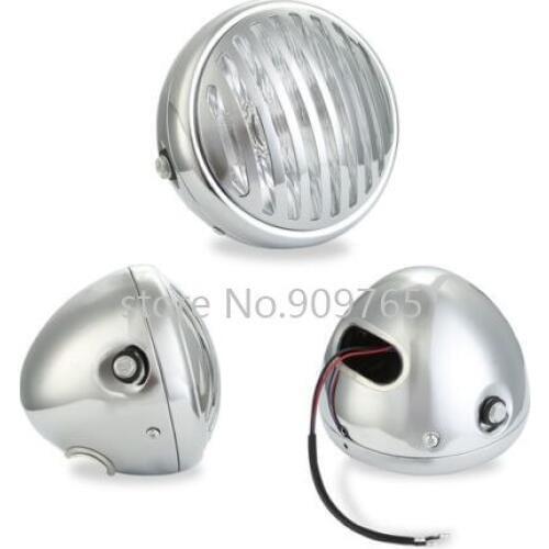 Chrome Grill Vintage Side Mount Headlight Cruiser Cafe Racer Old School Bobber Chopper Old School Motorcycle