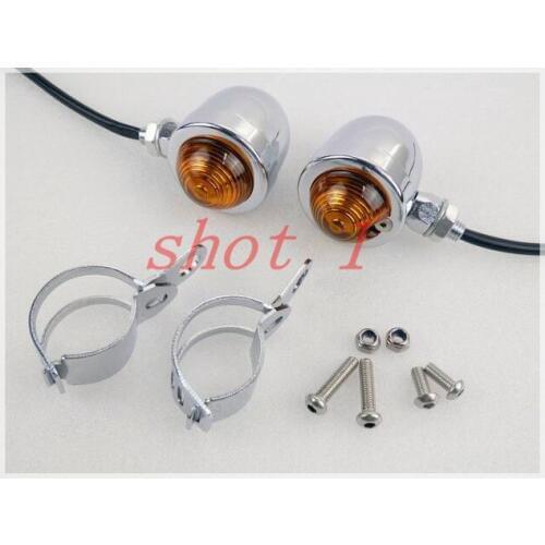 Chrome Turn Signal Running Light w/ Relocation Fork Clamp Mount for Harley Honda Shadow Yamaha Suzuki Kawasaki 39 41 33-43 MM