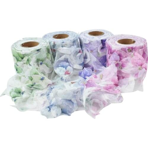 HSDRibbon 80MM Colorful dimensional flowers printed Pattern organza Mesh Fabric Ribbon