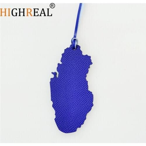 Famous Brand Luxury Fashion Genuine Leather Qatar Map Keychain For Keys Women Bag Charm Backpack Pendant