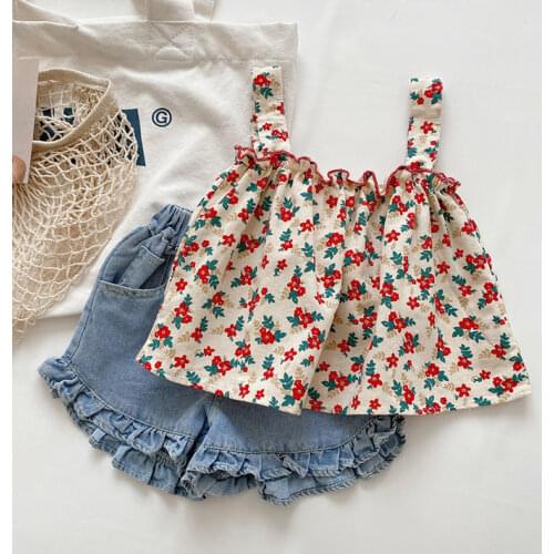 Girl Clothes Set Sleeveless Shirt and Jeans Shorts New Arrival Fashion Summer Baby Girl Clothing Set Children Clothes 2 Pcs Set