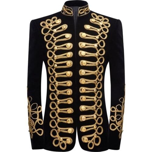 Creative New Gold Rope Embroidered Velvet Sports Slim-fit Jacket Court Gentleman Stand-up Collar Performance Embroidery Jacket