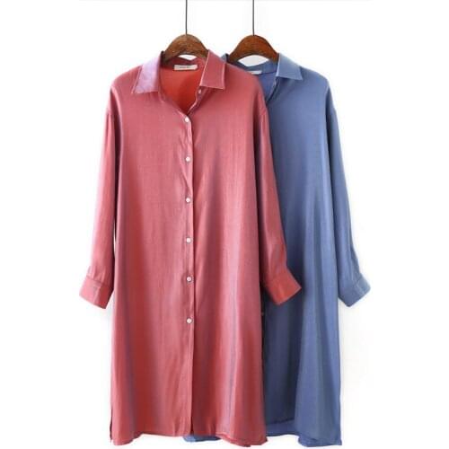 Summer Loose Cotton Women Blouses New Cottons Casual Blue/Red Women Long Section Shirts Plus Size L-5XL Ladies Tops 2021 New