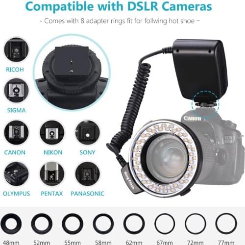 Macro 48pcs LED Ring Flash Light with 8 Adapter Ring RF-550D External Flash For SONY Nikon Canon DSLR Camera Flashes Accessories