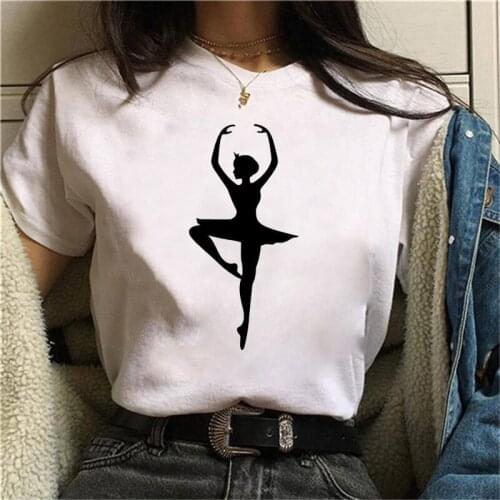 Fashion Women T Shirt 90s Cute Girls Summer Shore Sleeve Ballet Graphic Print Female Top Clothing Aesthetic Harajuku Tees