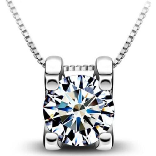 TJP Fashion Silver 925 Necklace For Women Jewelry Charm Crystal Square Girl Pendants Necklace Lady Accessories Female Trendy