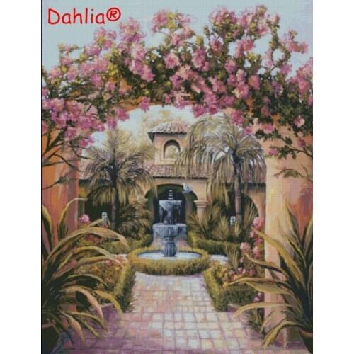 Big picture Scenery Garden Gate Arts Needlework Embroidery DIY Cross Stitch Kits Crafts 14CT Unprinted Home Decor Handmade