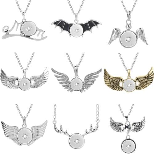 New Snap Button Necklace Snap Jewelry Metal Bat Wing Mom Snap Pendant Necklace Fit 18mm Snaps Buttons Jewelry DIY Necklaces