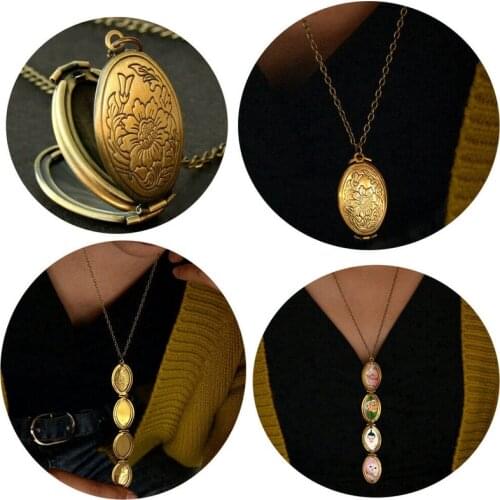 New Fashion Women Men Gold Necklace Pattern Locket 4 Slots Photo Frame Pendant Chain Necklace Memorial Jewelry Gifts