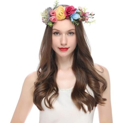 Bohemia Simulation Flower Crown Hairbands Floral Headbands Tiara Head Wreath Garland Seaside Vacation Wedding Hair Accessories
