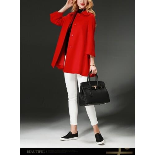 Autumn and winter womens woolen coat fashionable black red warm short coat